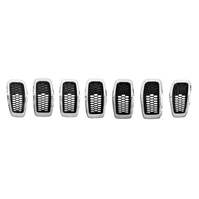 Grille Matte Black W/Chrome Moulding 7 Pieces Set - Jeep Cherokee 2014-2018