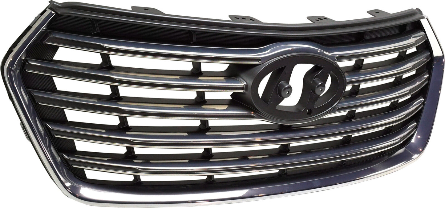 Grille Black W/Satin Chrome Bars/Frame Use W/O Camera - Hyundai Santa Fe Xl 2019 | Hyundai Santa Fe Xl (Canada) 2017-2018 | Hyundai Santa Fe (6-7 Seater) 2017-2018