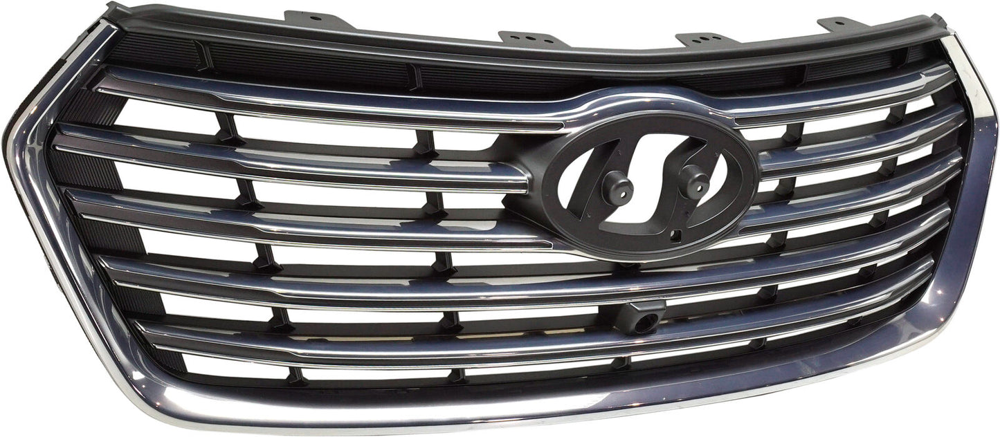 Grille Black W/Silver Surround W/5Chrome Bars W/Camera Exclude Sport Model - Hyundai Santa Fe Xl 2019 | Hyundai Santa Fe Xl (Canada) 2017-2018 | Hyundai Santa Fe (6-7 Seater) 2017-2018