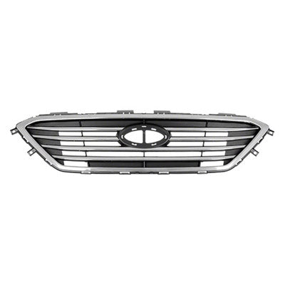 Grille W/Chrome Frame 4 Bars Ptd Silver Gray W/O Sport Pkg/Auto Cruise - Hyundai Sonata 2015-2017