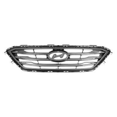 Grille W/Chrome/Black Molding 3 Bars W/O Auto Cruise Ptd Silver Gray Sport - Hyundai Sonata 2015-2017