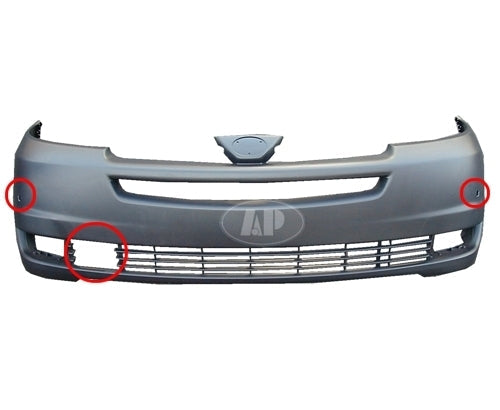 Bumper Fr Primed W/Radar/Sensor Hole - Toyota Sienna 2004-2005